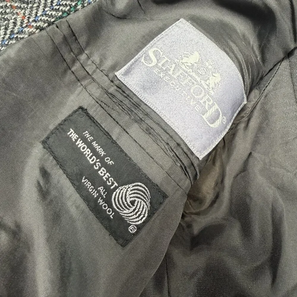 Stafford Wool Tweed Blazer Mens 40S Gray Windowpane Sport Coat Made in England